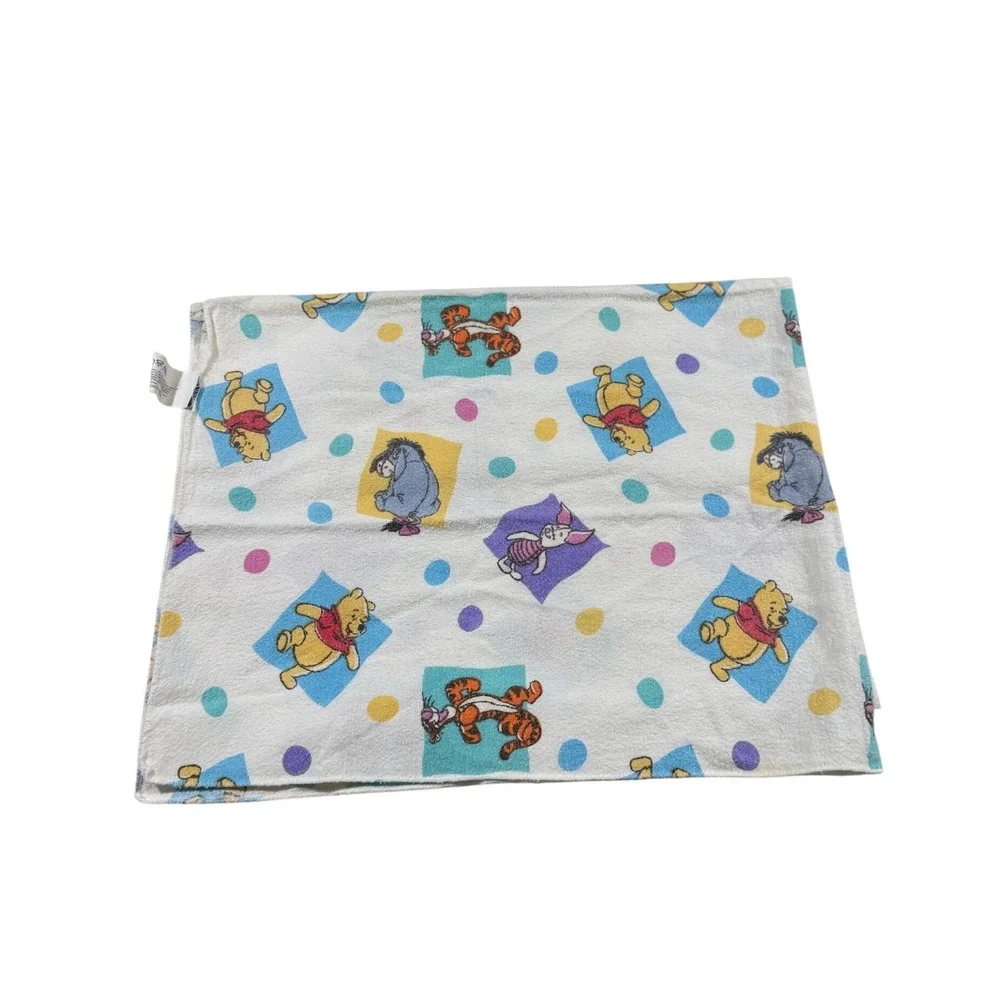 Vtg Disney Baby Blanket Winnie the Pooh Tigger Eeyore Piglet White Nursery